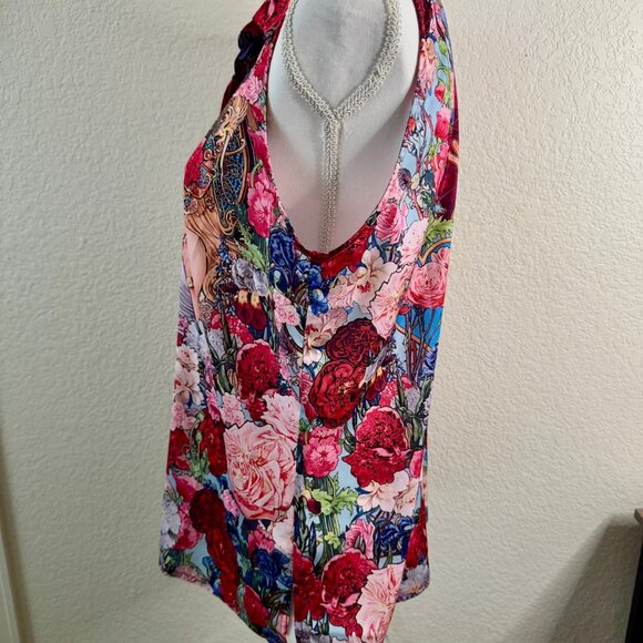 Fragrance Of Violets  Pink red Art Nouveau Sleeveless blouse NWT - Picture 6 of 6